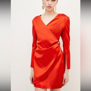 Karen Millen Italian Structured Satin Sleeved Mini Dress US 4